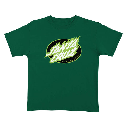 SANTA CRUZ True Oval Flame Dot S/S Mid weight Tee Dark Green Youth