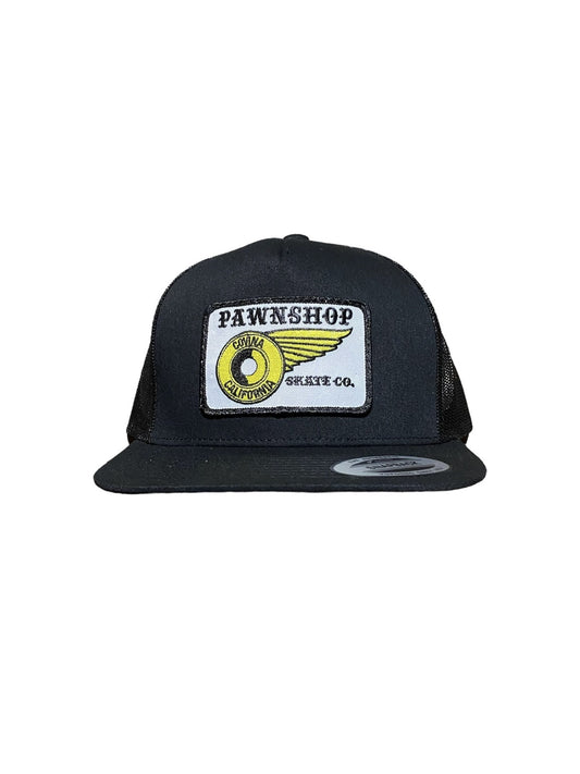 Pawnshop trucker hat SnapBack OG wing and wheel black/black)